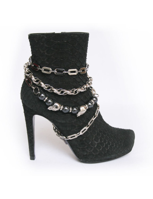 Boots PHILIPP PLEIN T38 python noir et chaines argentées