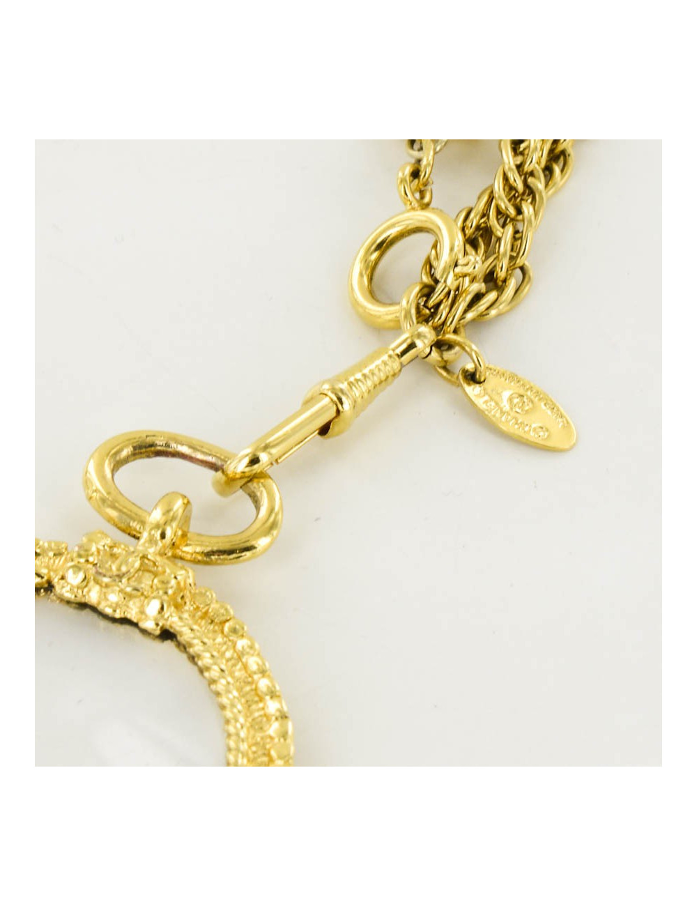Sautoir double CHANEL chaines et perles et loupe Vintage