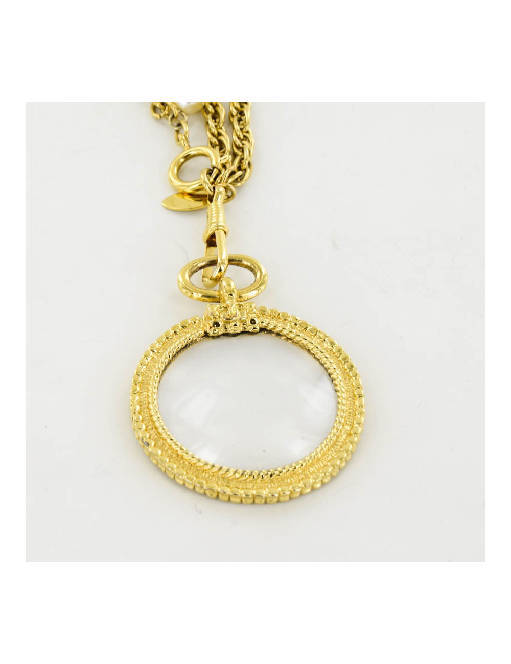 Sautoir double CHANEL chaines et perles et loupe Vintage