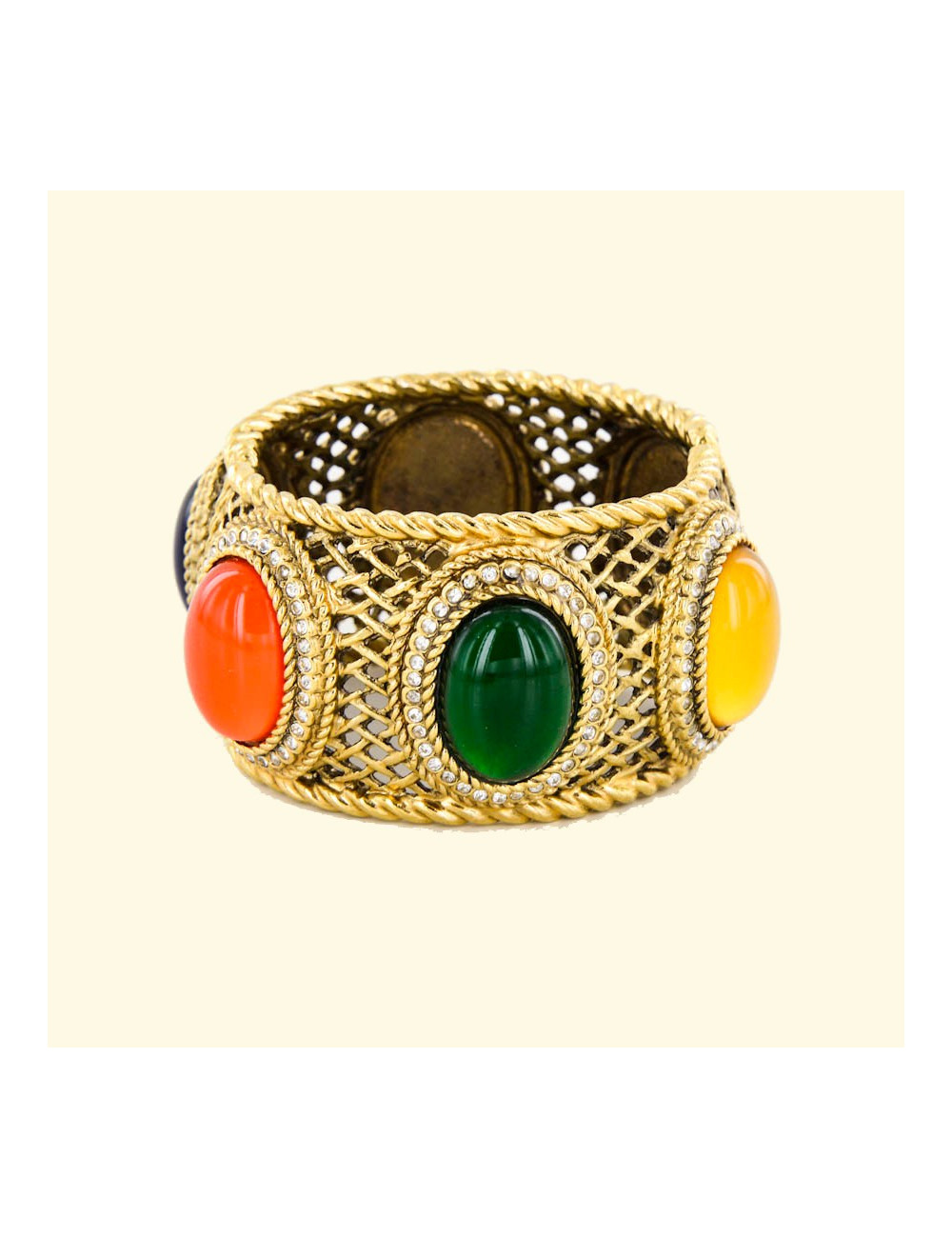 Manchette CHRISTIAN DIOR dorée avec cabochons