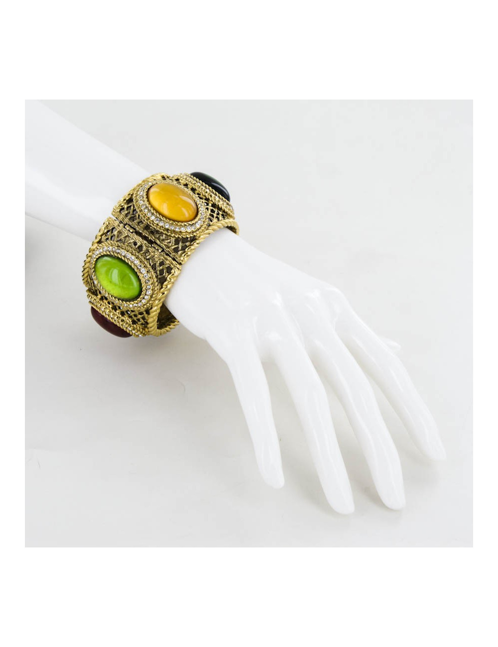 Manchette CHRISTIAN DIOR dorée avec cabochons