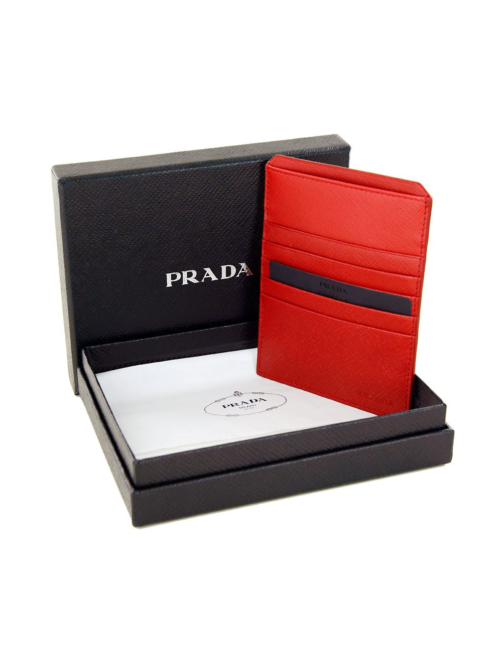 Porte-carte PRADA cuir grainé bordeaux