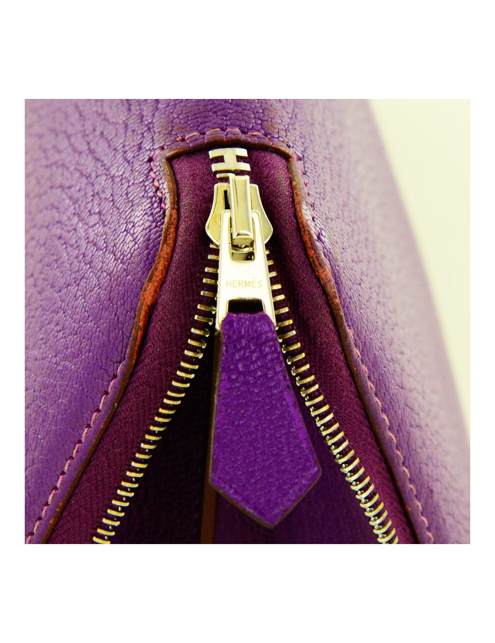 Porte-carte "Compagnon" HERMES cuir grainé violet