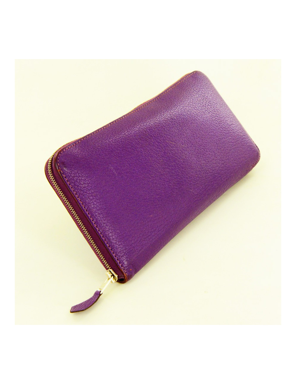 Porte-carte HERMES cuir grainé violet
