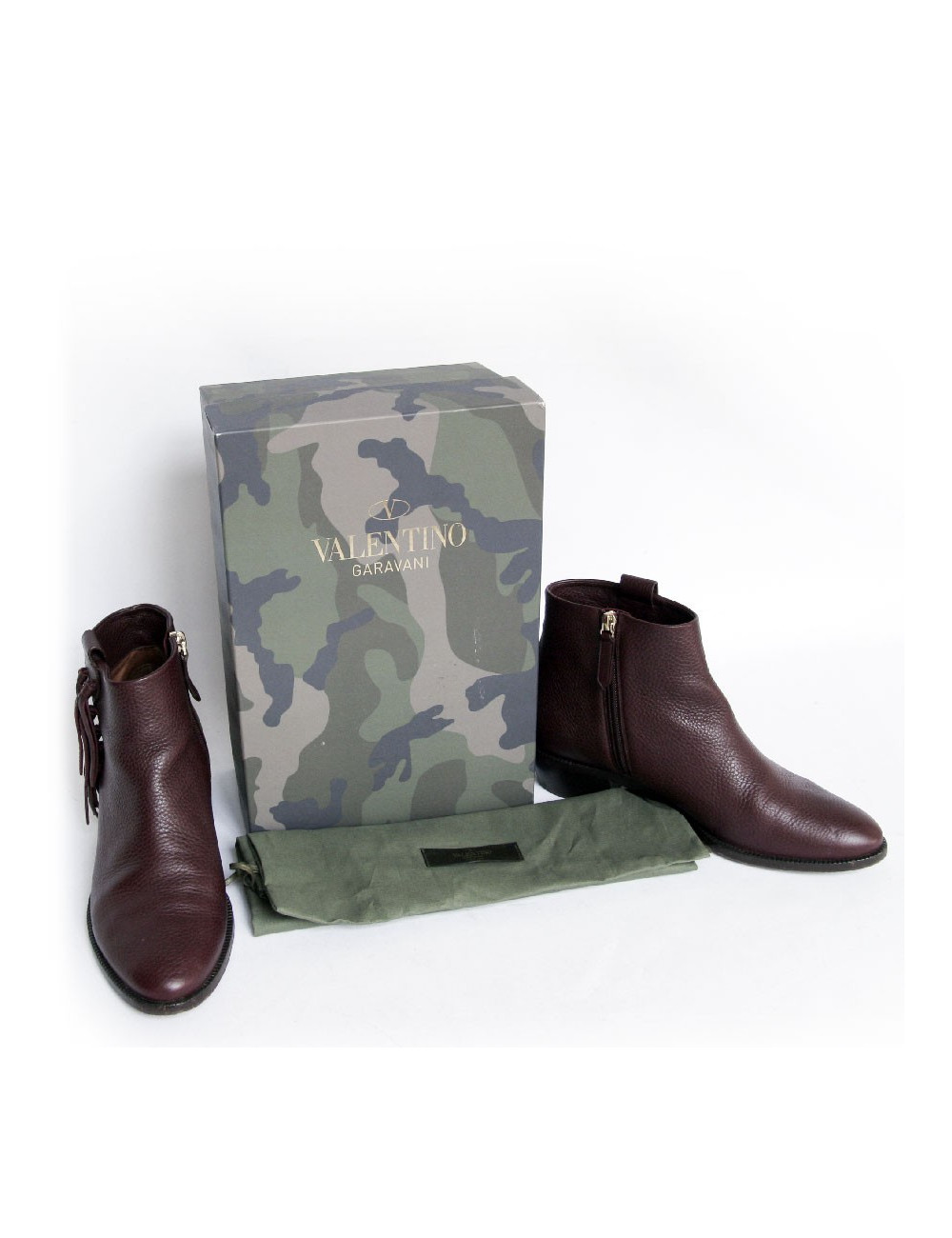 Boots  Roxane VALENTINO T39.5 cuir grainé bordeaux 