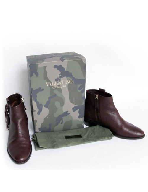 Boots  Roxane VALENTINO T39.5 cuir grainé bordeaux 