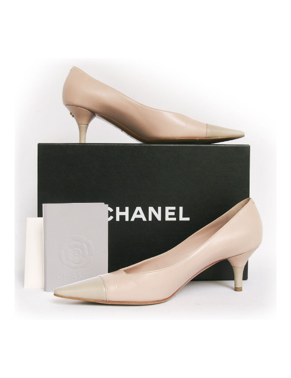 Escarpins CHANEL T37 bicolor rose pâle et gris