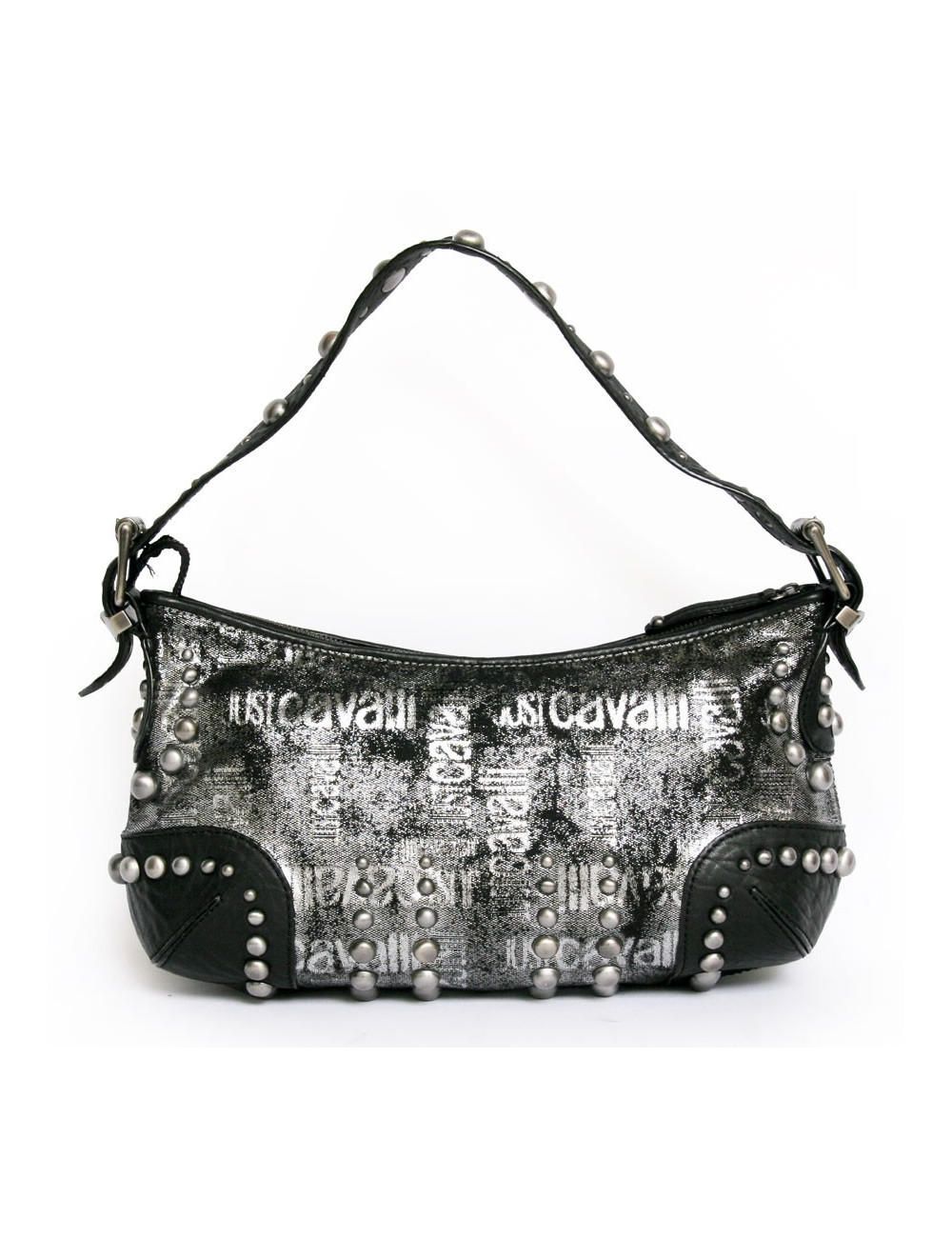 Sac ""Just Cavalli cuir noir et lamé gris