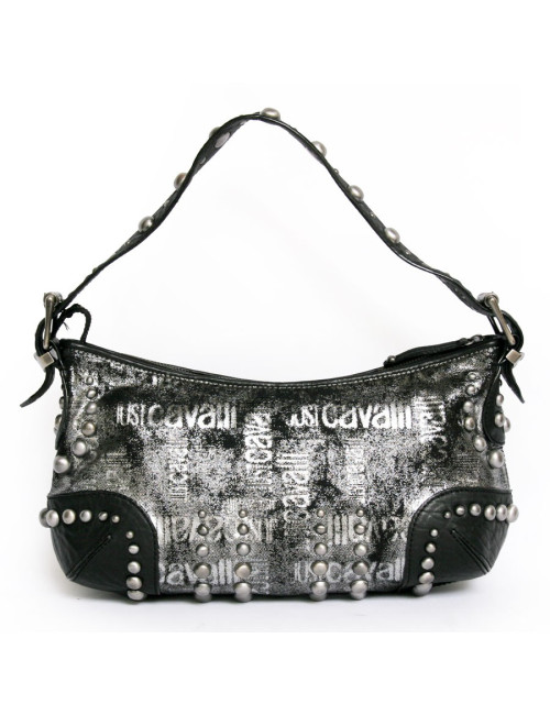 Sac ""Just Cavalli cuir noir et lamé gris