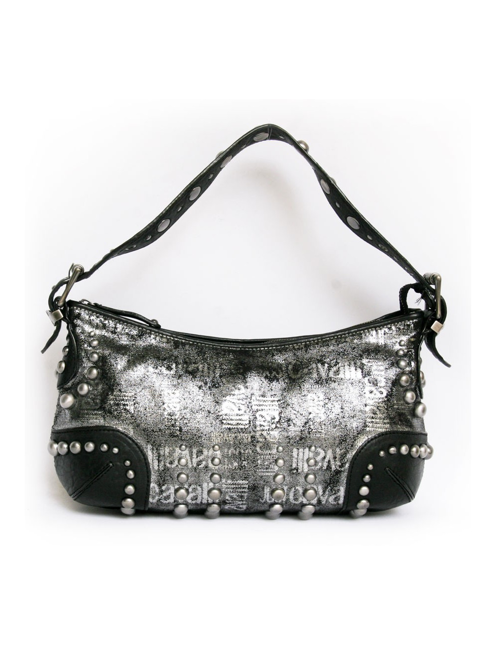 Sac ""Just Cavalli cuir noir et lamé gris