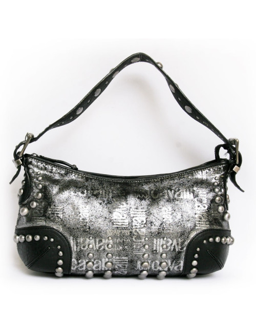 Sac ""Just Cavalli cuir noir et lamé gris
