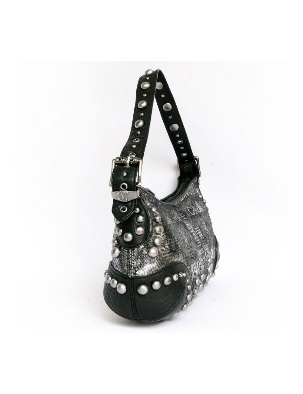 Sac ""Just Cavalli cuir noir et lamé gris