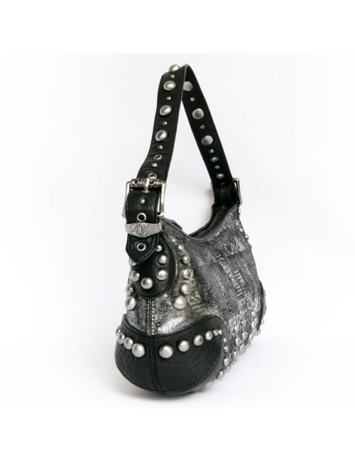 Sac ""Just Cavalli cuir noir et lamé gris