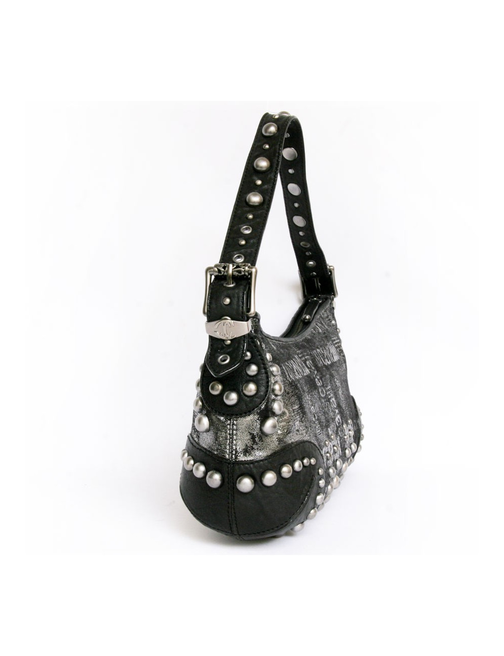 Sac ""Just Cavalli cuir noir et lamé gris