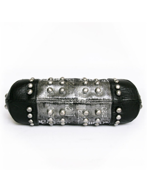 Sac ""Just Cavalli cuir noir et lamé gris