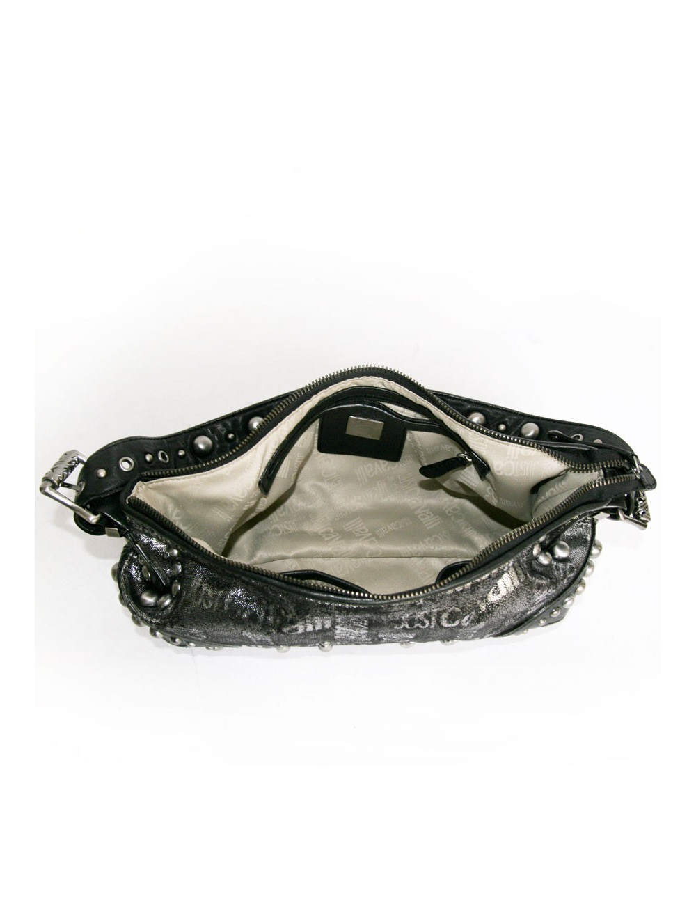 Sac ""Just Cavalli cuir noir et lamé gris