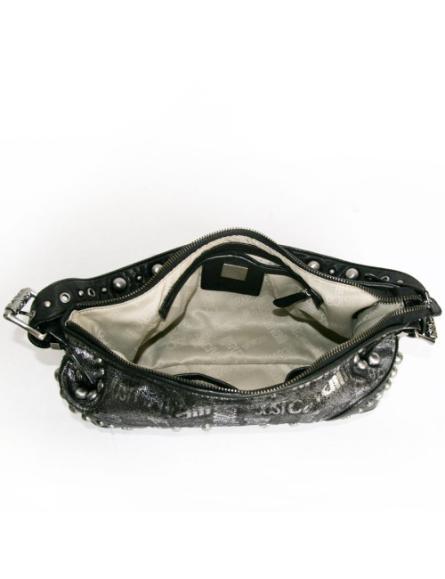 Sac ""Just Cavalli cuir noir et lamé gris