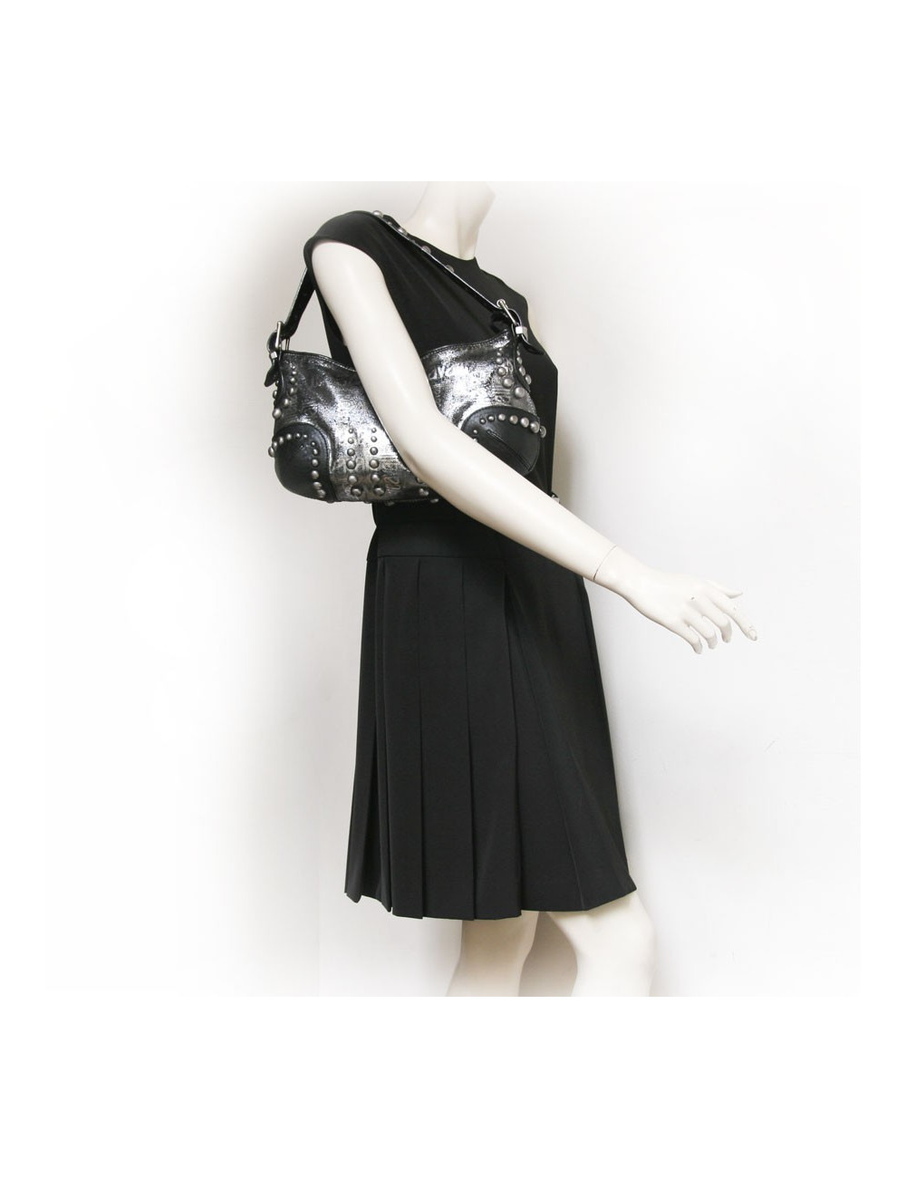 Sac ""Just Cavalli cuir noir et lamé gris