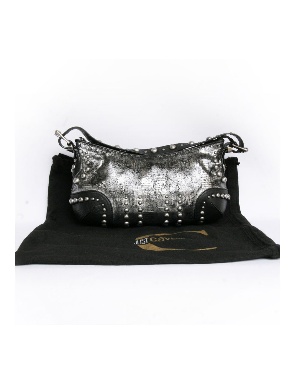 Sac ""Just Cavalli cuir noir et lamé gris