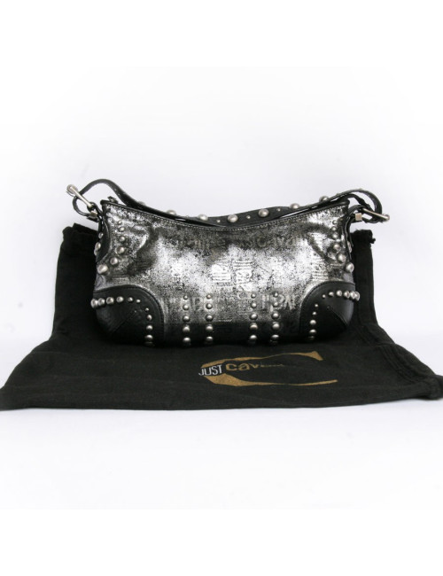 Sac ""Just Cavalli cuir noir et lamé gris