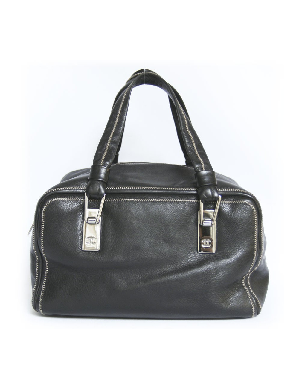 Sac bowling CHANEL en cuir d'agneau noir 