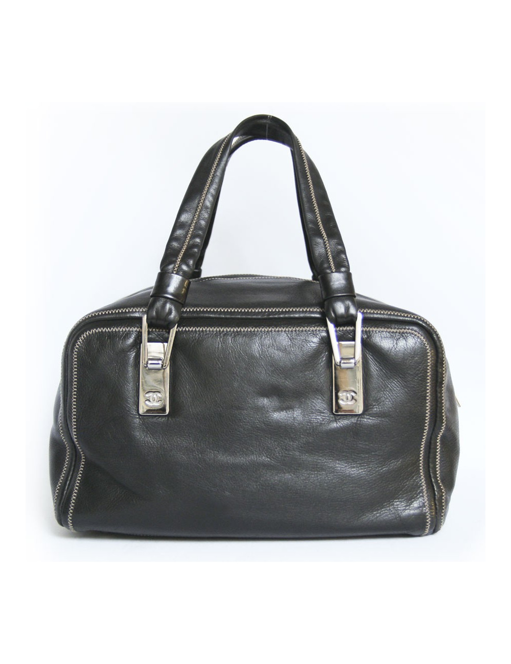 Sac bowling CHANEL en cuir d'agneau noir 