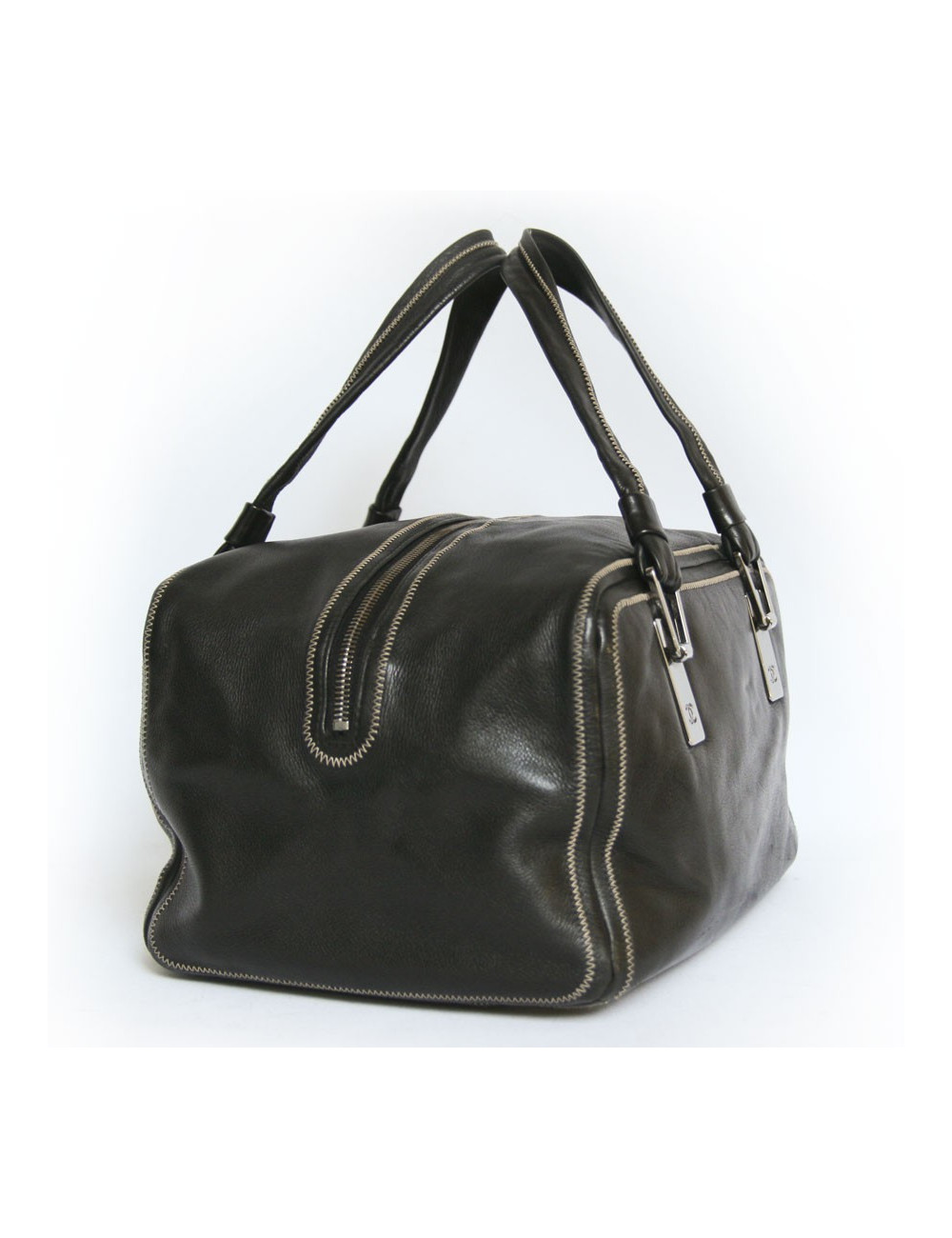 Sac bowling CHANEL en cuir d'agneau noir 