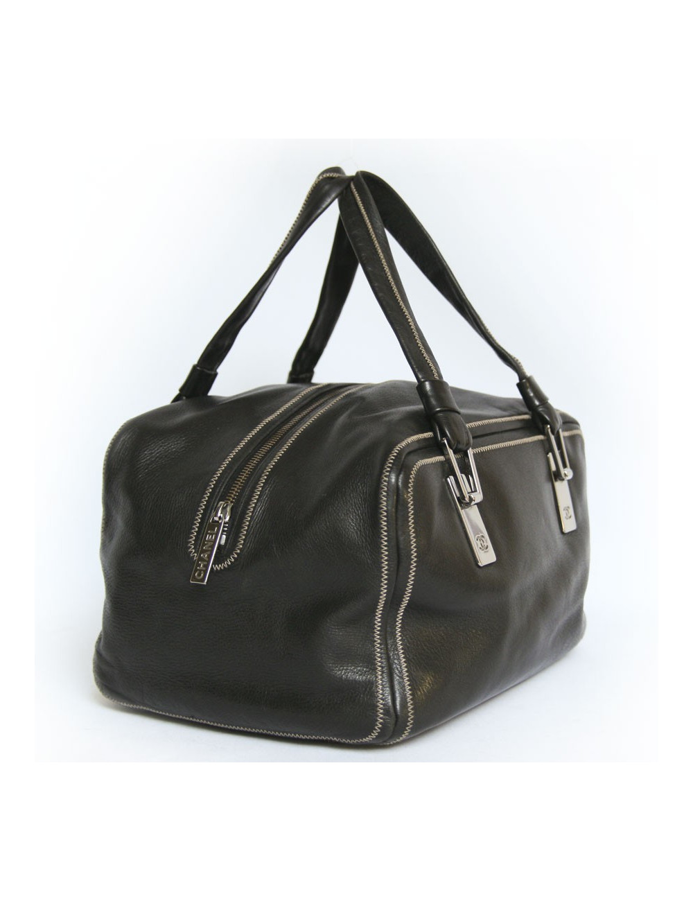 Sac bowling CHANEL en cuir d'agneau noir 