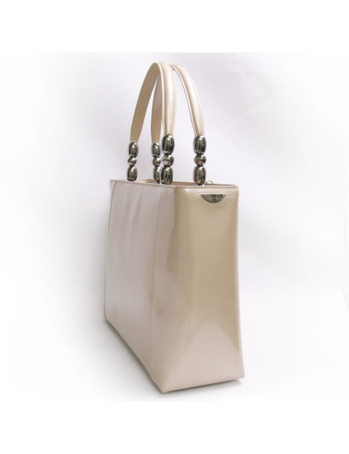 Sac" lady Perla" DIOR en vernis crème GM et son porte-monnaie