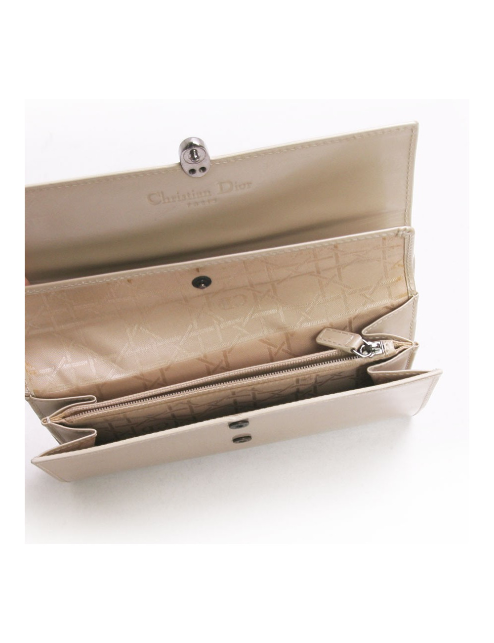 Sac" lady Perla" DIOR en vernis crème GM et son porte-monnaie