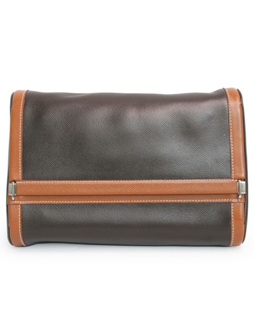 Trousse de toilette HERMES toile et cuir  marron et gold