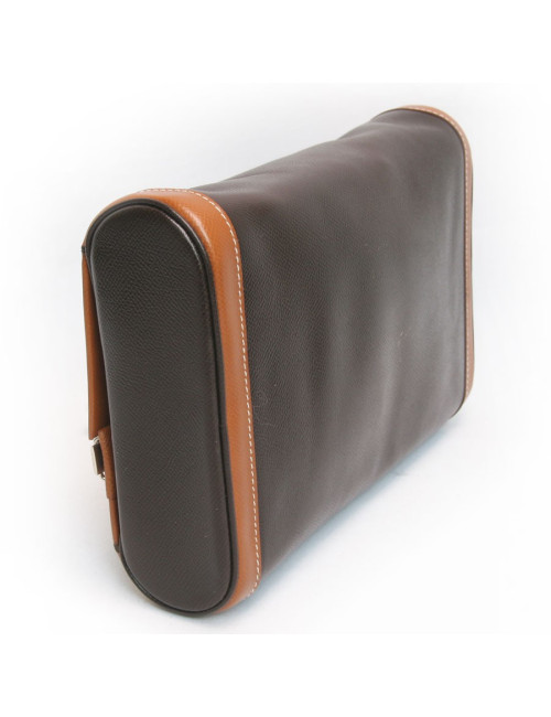 Trousse de toilette HERMES toile et cuir  marron et gold