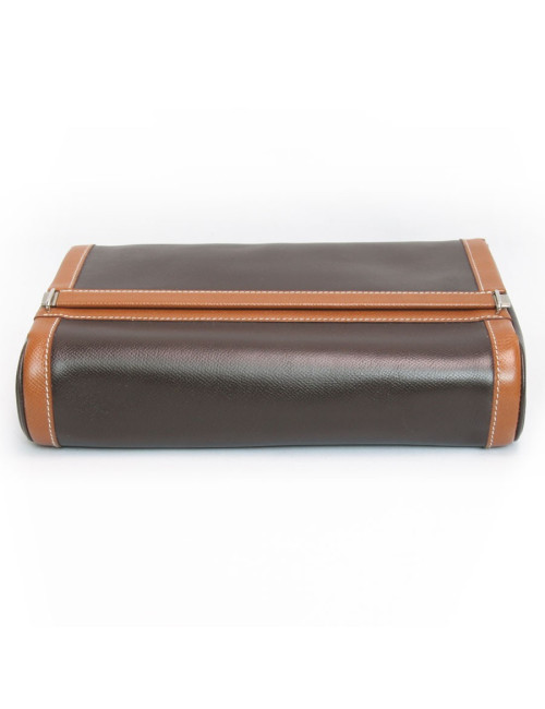 Trousse de toilette HERMES toile et cuir  marron et gold