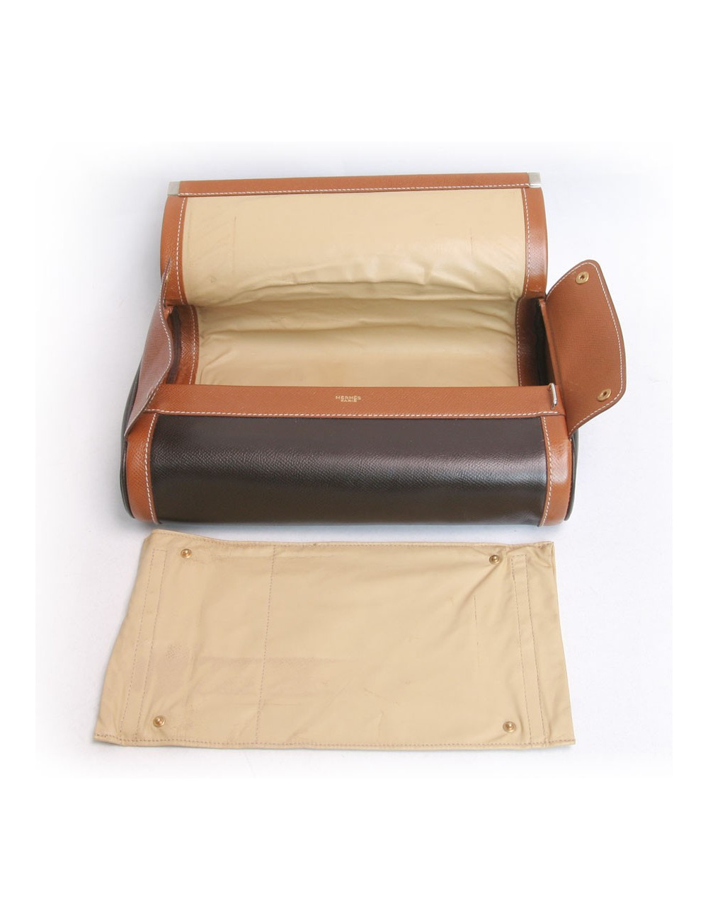 Trousse de toilette HERMES toile et cuir  marron et gold