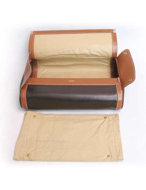 Trousse de toilette HERMES toile et cuir  marron et gold