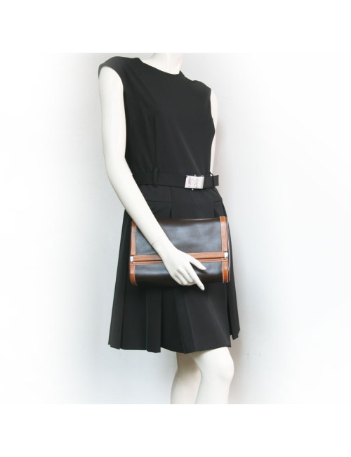 Trousse de toilette HERMES toile et cuir  marron et gold