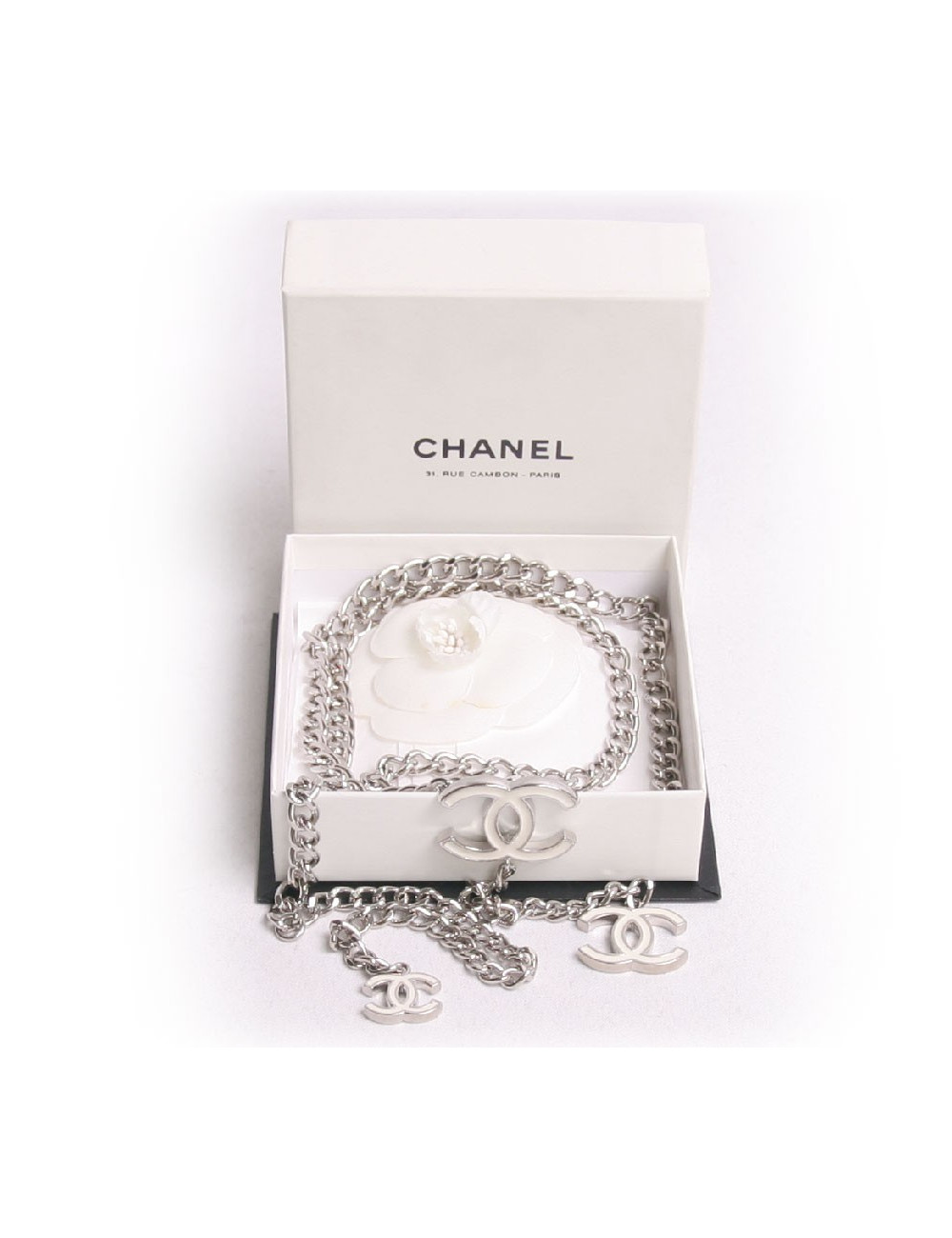 ceinture sautoir CHANEL chaîne argentée