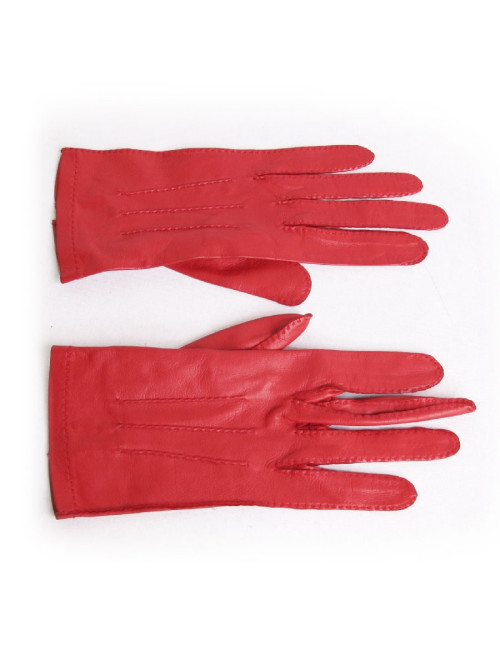 Paire de gants CHANEL T 6.5 cuir d'agneau rouge