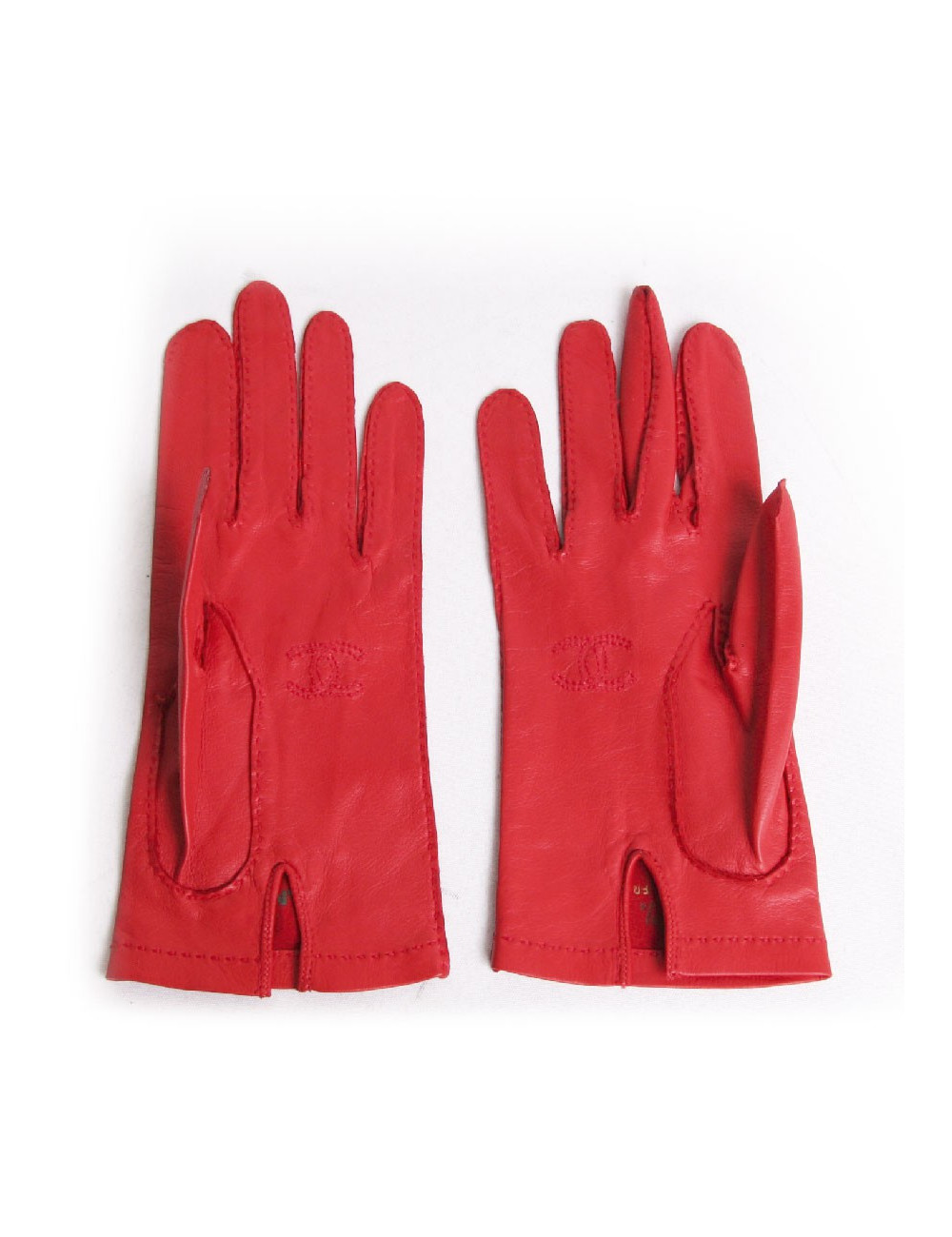 Paire de gants CHANEL T 6.5 cuir d'agneau rouge