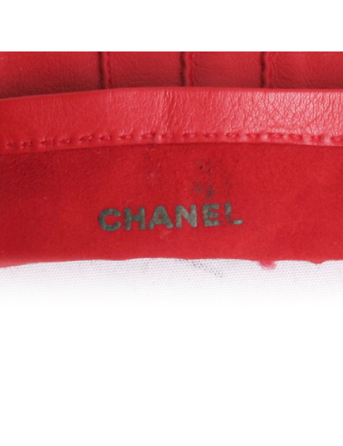Paire de gants CHANEL T 6.5 cuir d'agneau rouge