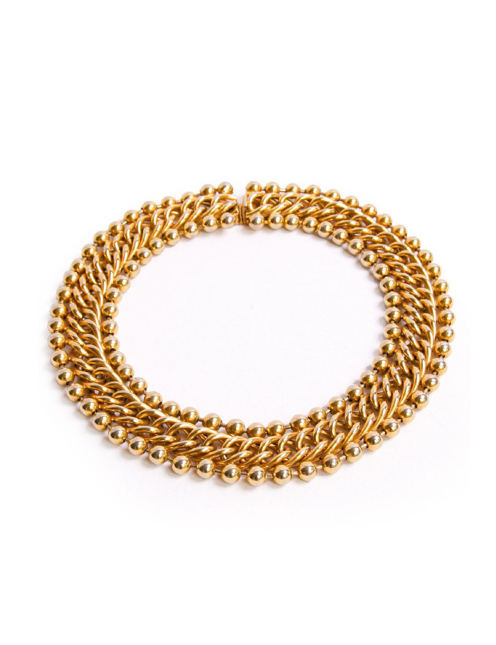 Collier ras de cou chaîne gourmette boules dorées 