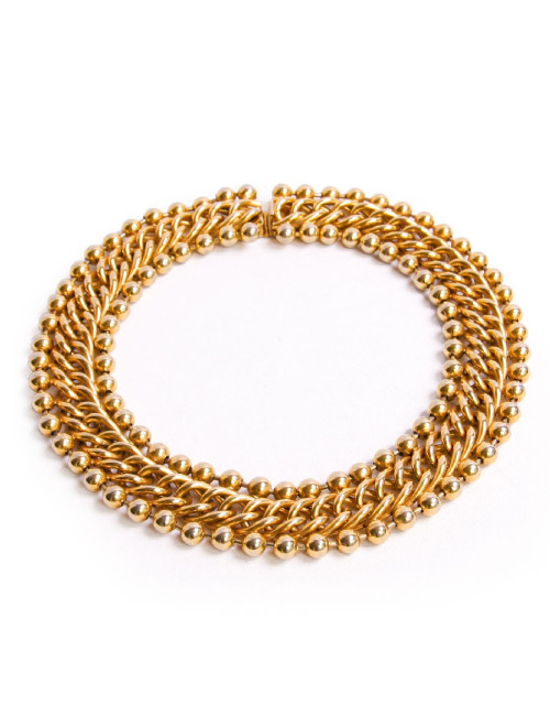 Collier ras de cou chaîne gourmette boules dorées 