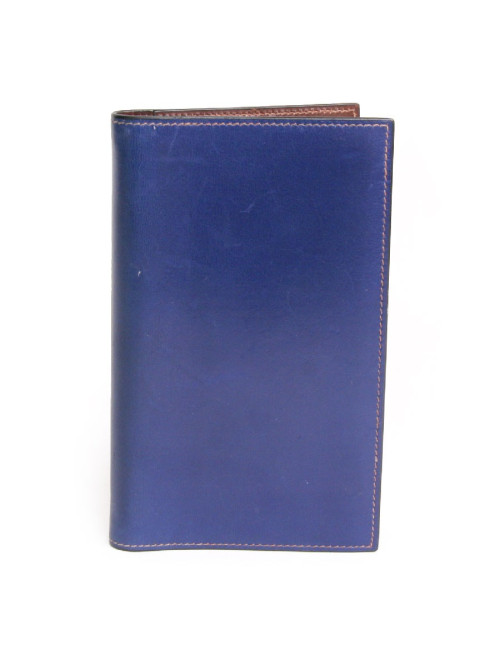 Couverture d'agenda HERMES en cuir box bicolore  bleu et marron