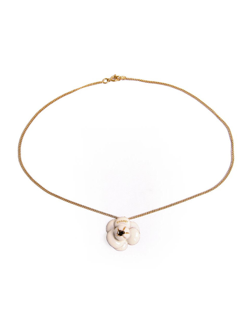 Collier camélia CHANEL émaillé beige