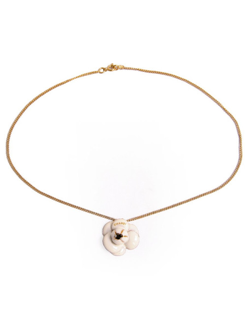 Collier camélia CHANEL émaillé beige