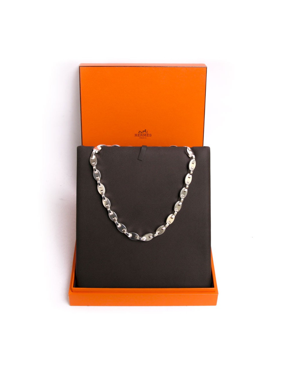 Sautoir HERMES chaîne d'ancre en argent massif