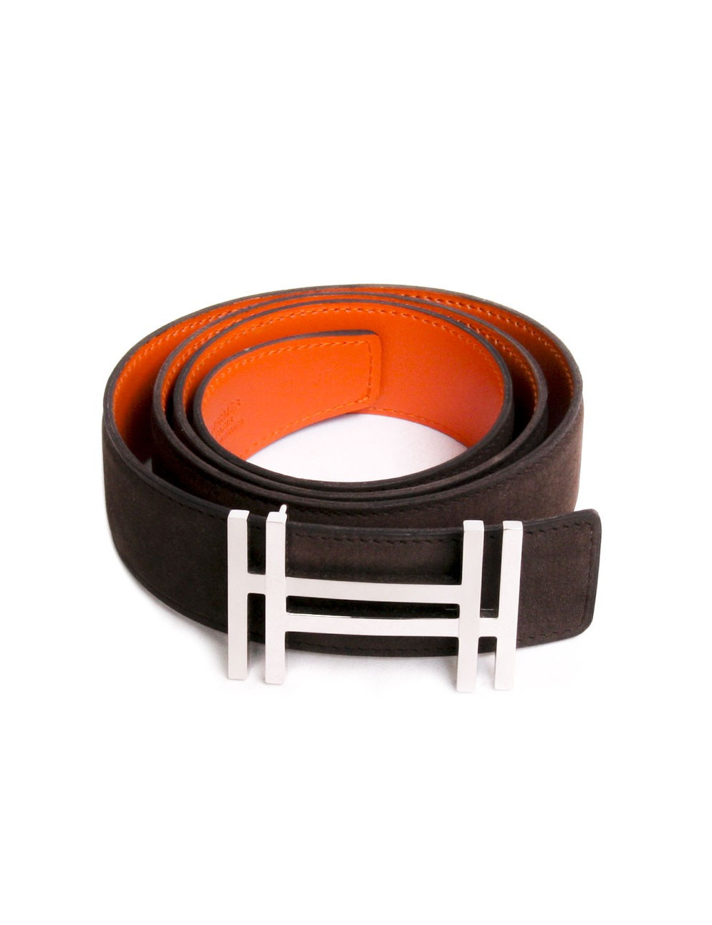 Ceinture HERMES t 85  bicolore veau velours marron, orange