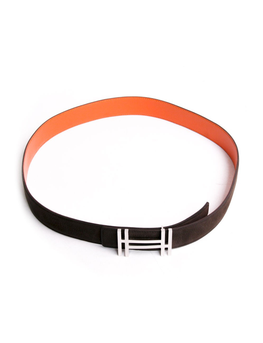 Ceinture HERMES t 85  bicolore veau velours marron, orange