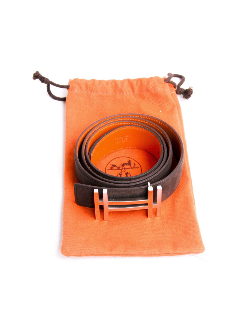 Ceinture HERMES t 85  bicolore veau velours marron, orange