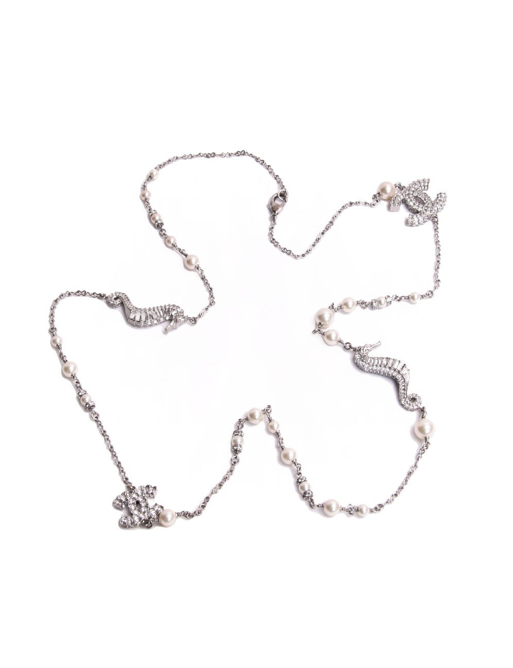 Sautoir " hippocampe" CHANEL argent et strass